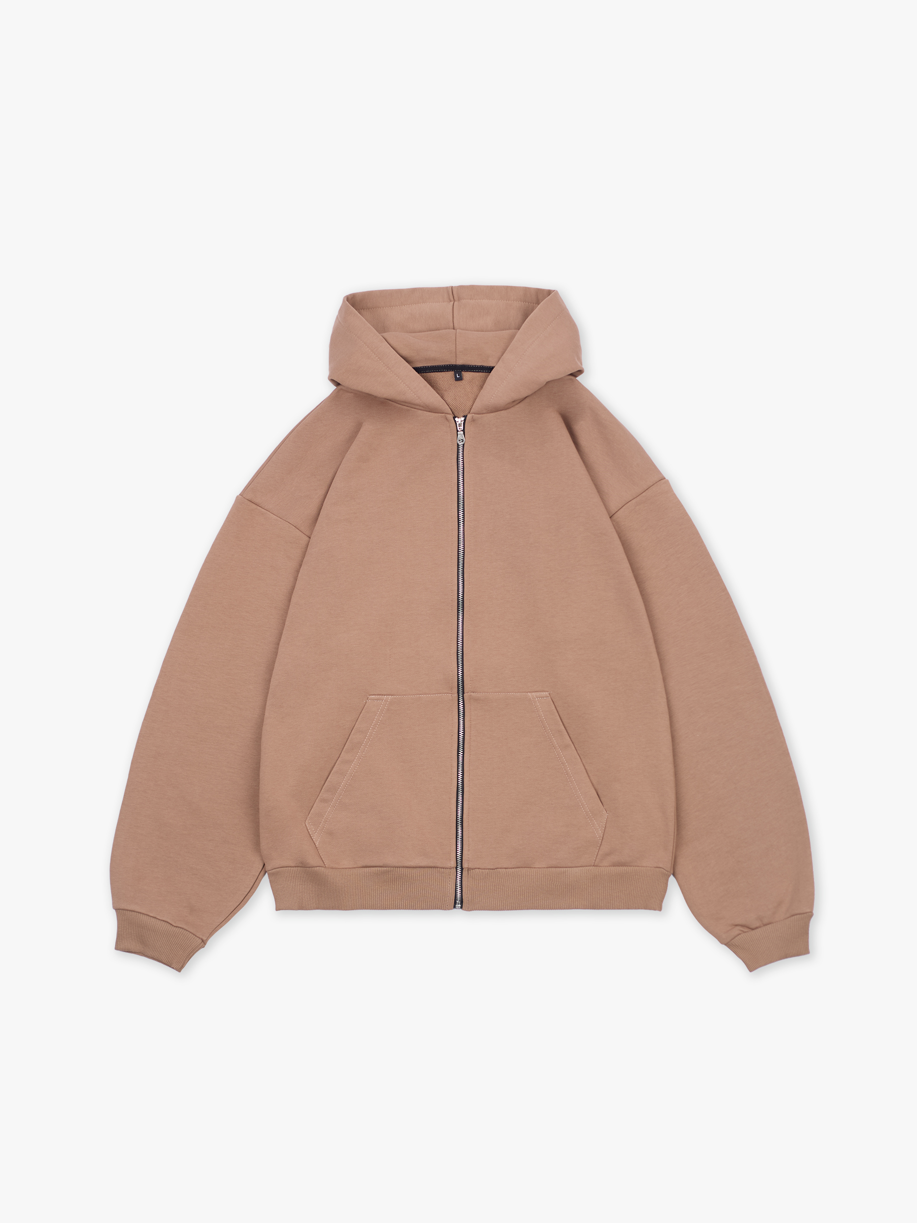 Худи оверсайз на молнии без начеса (темно-бежевый)